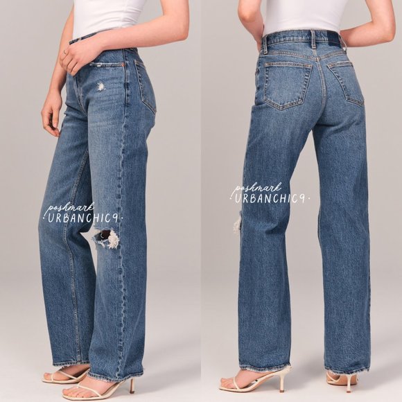 NWT ABERCROMBIE 90s Relaxed Jean Ripped Knee Medium Blue size 26 - Picture 4 of 15